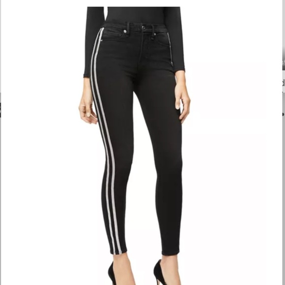 Good American Good Legs Athletic Stripe Jeans in Black Size 6/28 - Picture 1 of 11